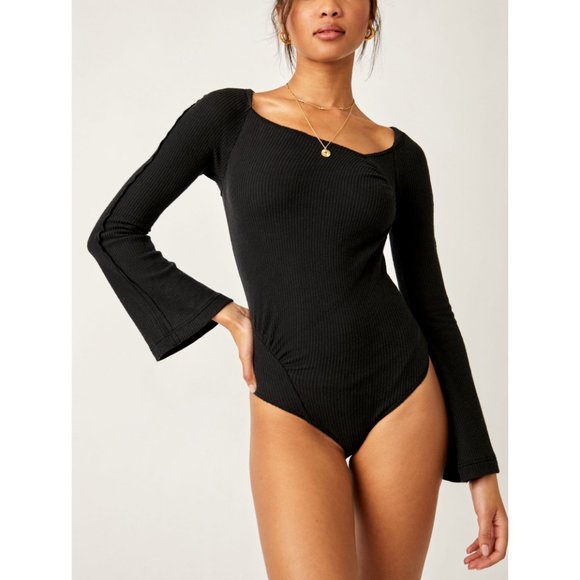 FREE PEOPLE On A Cloud Bodysuit / Black. Size M. NWT ♥️ - Picture 1 of 11